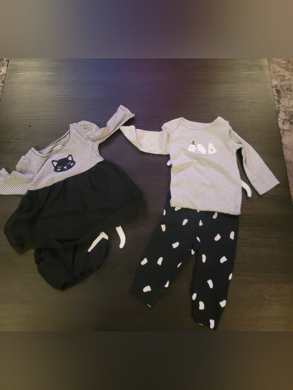 2 SETS (4pc) Carters Little babies 6 M Black Cat Dress/underwear& bodysuit/Pants